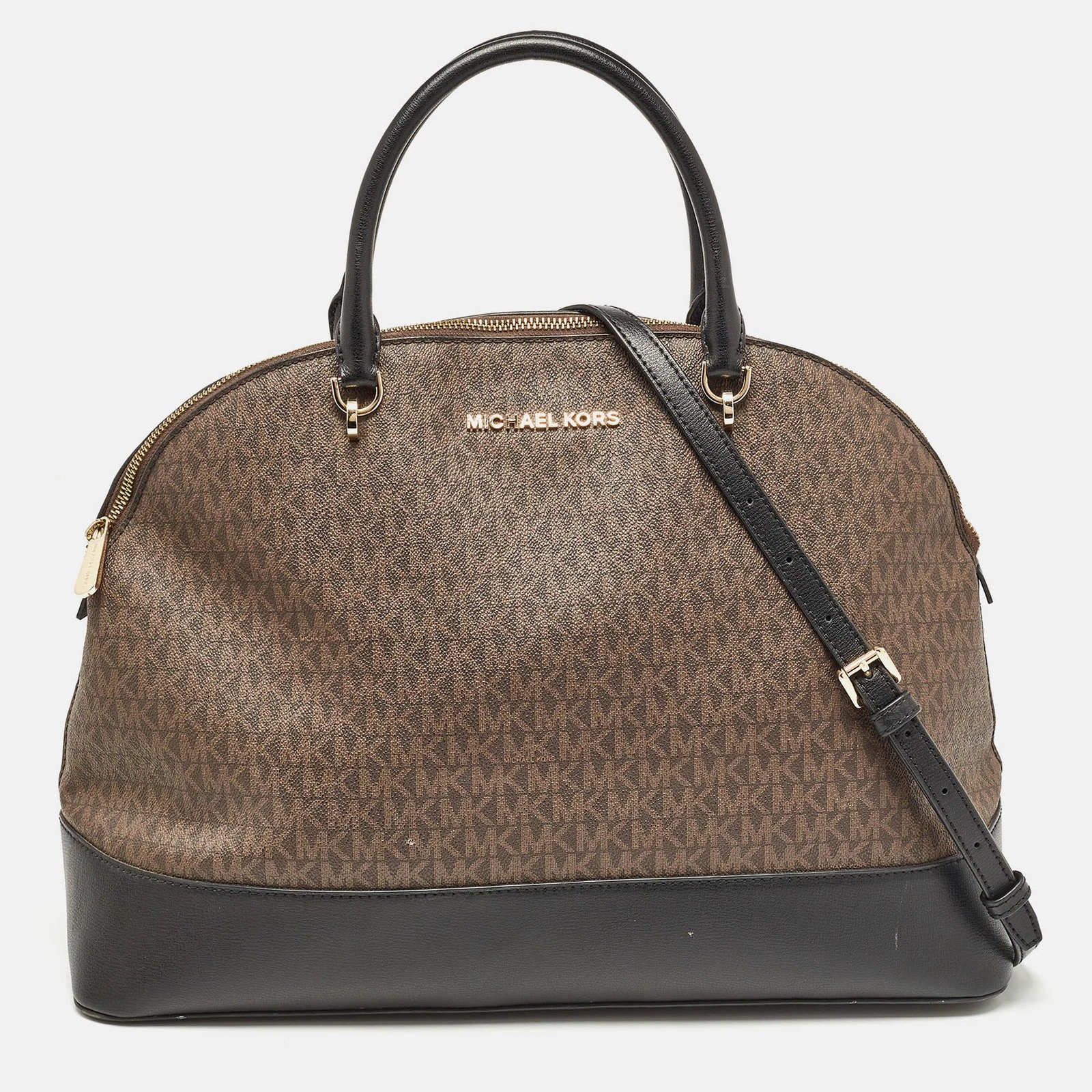 Michael Kors Nero Marrone Firmato Rivestito Tela e Pelle Extra Large Emmy