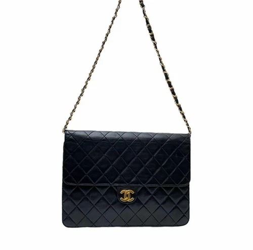 CHANEL CC Matelasse Lamb Skin Chain Shoulder Bag Black Vintage Auth