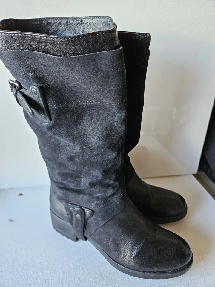 Vera Wang Essie Arnés Botas de Montar Para Mujer 8 M Negro Gamuza Cuero Italia (TK) Foto 2 de 4