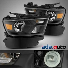 Fit 2019 2020 Dodge Ram 1500 Black Headlights Head Lamps Replacement Left&Right
