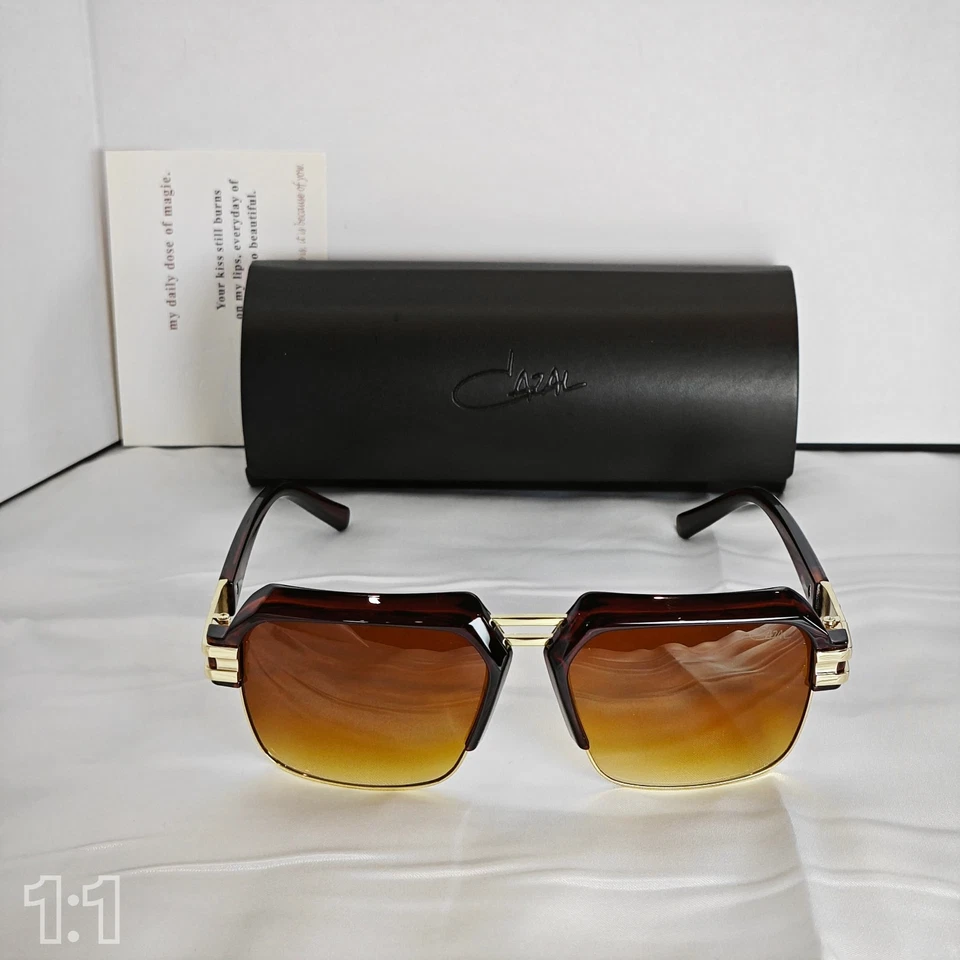 Gafas de sol Cazal de media montura lentes marrones mujeres hombres gafas doradas Foto 3 de 4