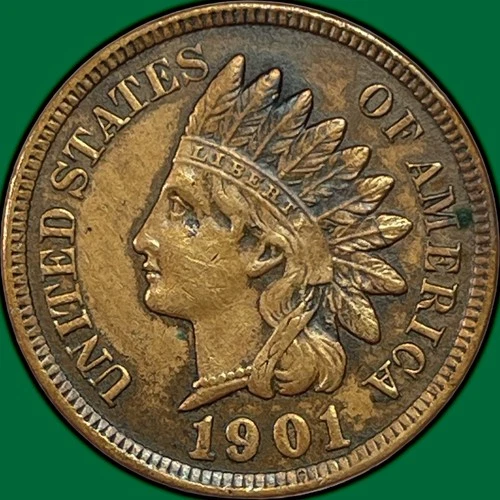 1901 Indian Head Cent Almost Uncirculated AU Coin #32838