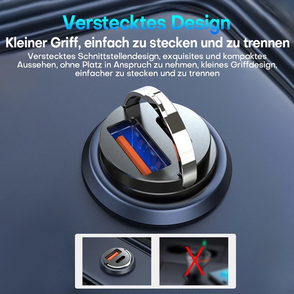 Auto schnell Ladegerät USB und USBC Typ-C für IPhone Samsung Zigarettenanzünder - Bild 3 von 4