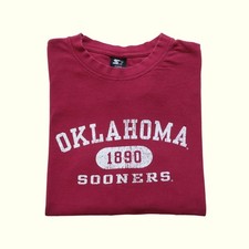 NCAA VTG 90s RETRO OU SOONERS FOOTBALL STARTER GRAPHIC RED COTTON T SHIRT SZ L