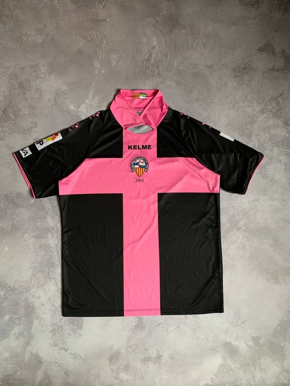 Vintage Kelme CE Sabadell FC Soccer Jersey Pink Black 90s Spain LFP Rare