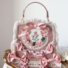 Lolita Girl Floral Lace Handbag Crossbody Bag Cosplay Tea Party Handbag BowDecor