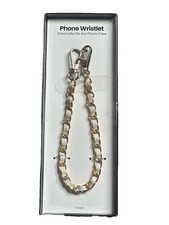 Hello Lux Gold Tone Chain with Faux Leather Phone Wristlet White
