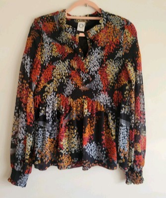 Anthropologie Akemi Kin Womens Adria Smocked Blouse Sz S Retro Boho Hippie Top