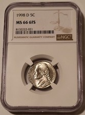 1998 D Jefferson Nickel MS66 6FS NGC