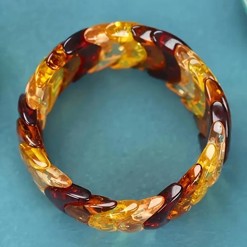 BERNSTEIN-IMITAT (Harz) *** Stretch Armband oval groß breit dehnbar 16-18 cm - Bild 4 von 4