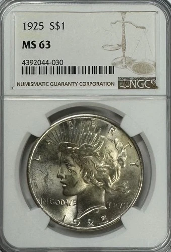 1925 Peace Dollar, MS 63 NGC, NR
