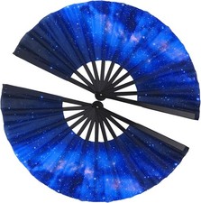 2 Pcs Large Folding Hand Rave Fan Large Clap Fans for Line Dancing Nylon Cloth