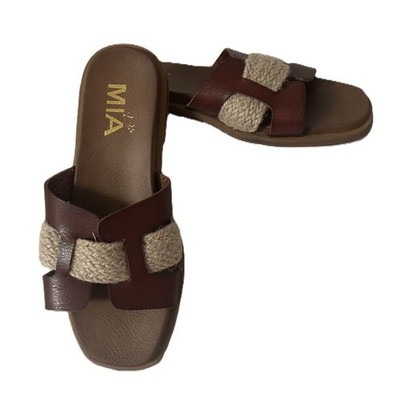 NWT MIA Elayney Tan Brown Woven Jute Center Strap Faux Leather Sandals-Kids 13