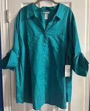 NWT Fabulous Catherine’s teal button-down top size 3X