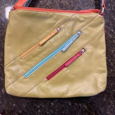 ILI New York Multicolored Leather Zip Crossbody Purse Bag 12”x10”x2” 