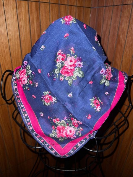 Christian Dior Scarf 45x45 Floral Vintage Design Blue Pink
