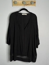 Solitaire Women's Bohemian Tunic Top 100% Rayon Lace Black Size 2X