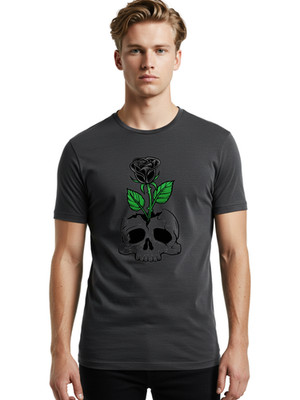 Skull-With-Rose-1 Mens Graphic Tee, 100% Cotton, Casual Summer Wear