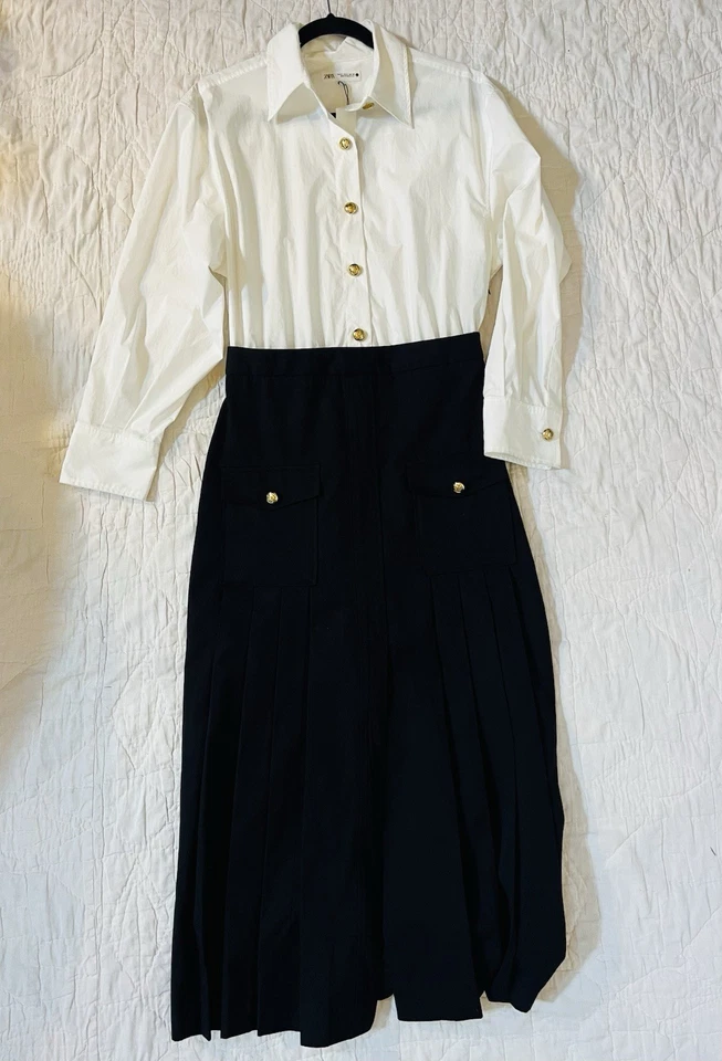 NEW ZARA Women's Contrast Button Midi Pleat Front Dress S - Image 2 of 4