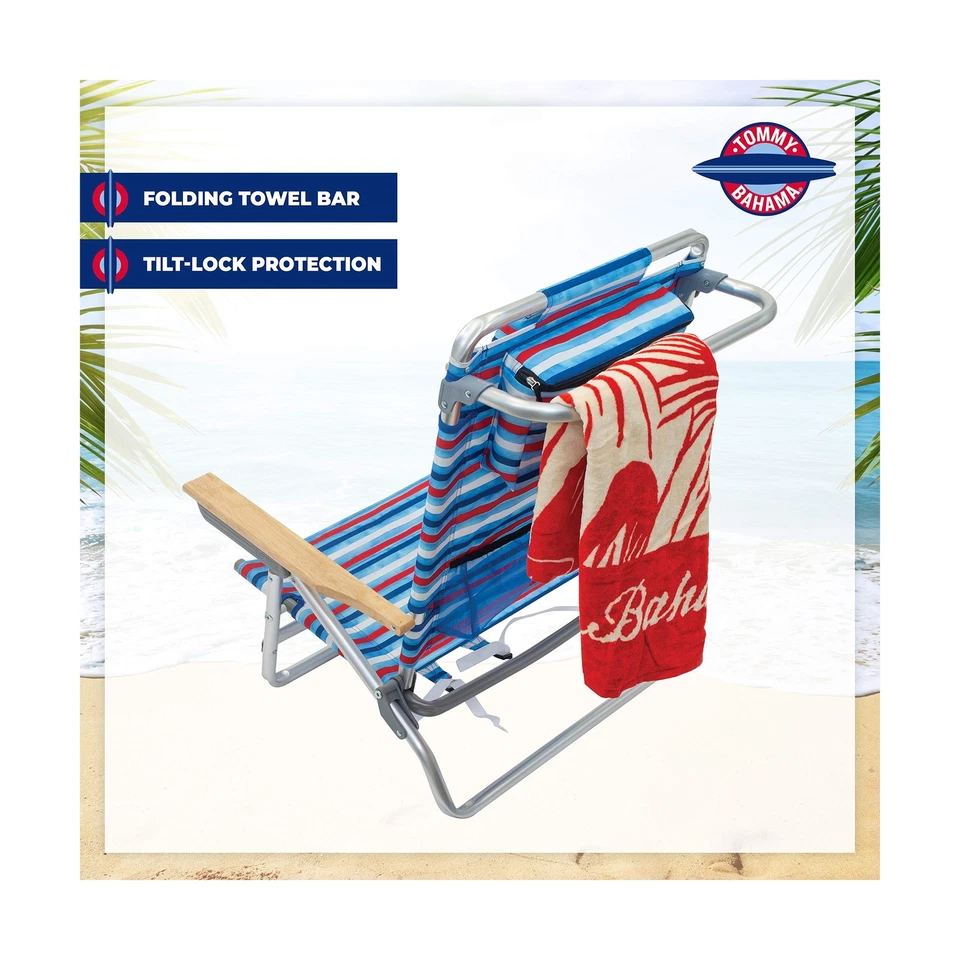 Tommy Bahama Mochila Plegable Plana Clásica 5 Posiciones Silla de Playa, Roja, con... Foto 4 de 4