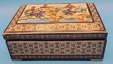 Persian Khatam Wood Marquetry Jewelry Trinket Box Hunting Scene