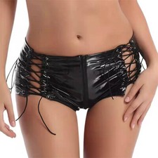Hot Women Panties Underwear Patent Leather Low Waist Shorts Soft Punk Club Party