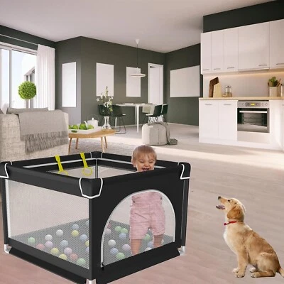 MARKENLOS Laufstall für Babys 90x90cm mit Atmungsaktivem Netz，Kinder Laufgitter Apartment