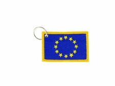 Keychain keyring embroidered patch double sided flag europe europa ue cee