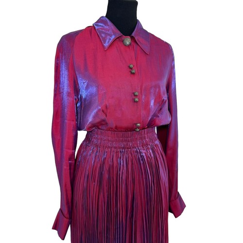Vintage Longhorn by Niver Purple Iridescent Skirt Top Set Size Medium Western - Picture 6 of 11