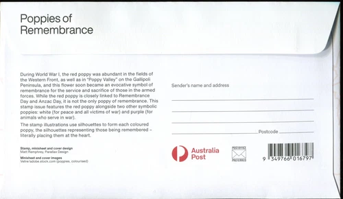 2023 Poppies of Remembrance (Mini Sheet) FDC - Canberra ACT 2601 PMK - Picture 2 of 2