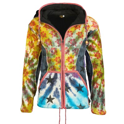 Kunst und Magie Goa Bunte Patchwork Batik Herren Strickjacke mit  Zipfelkapuze Hi