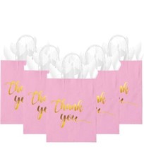 50 Pcs Thank You Gift Bags with Tissue Paper Gold Thank You Kraft Paper Bags...