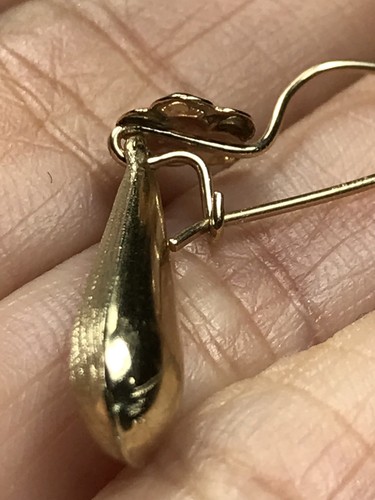 GOLd tearDrop tear drop Earring 14k yellow Dangle Long hang flower 1.35” - Picture 9 of 12