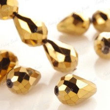 30 Pcs 8x12mm Faceted Gold Crystal Teardrop Gemstone Loose Beads