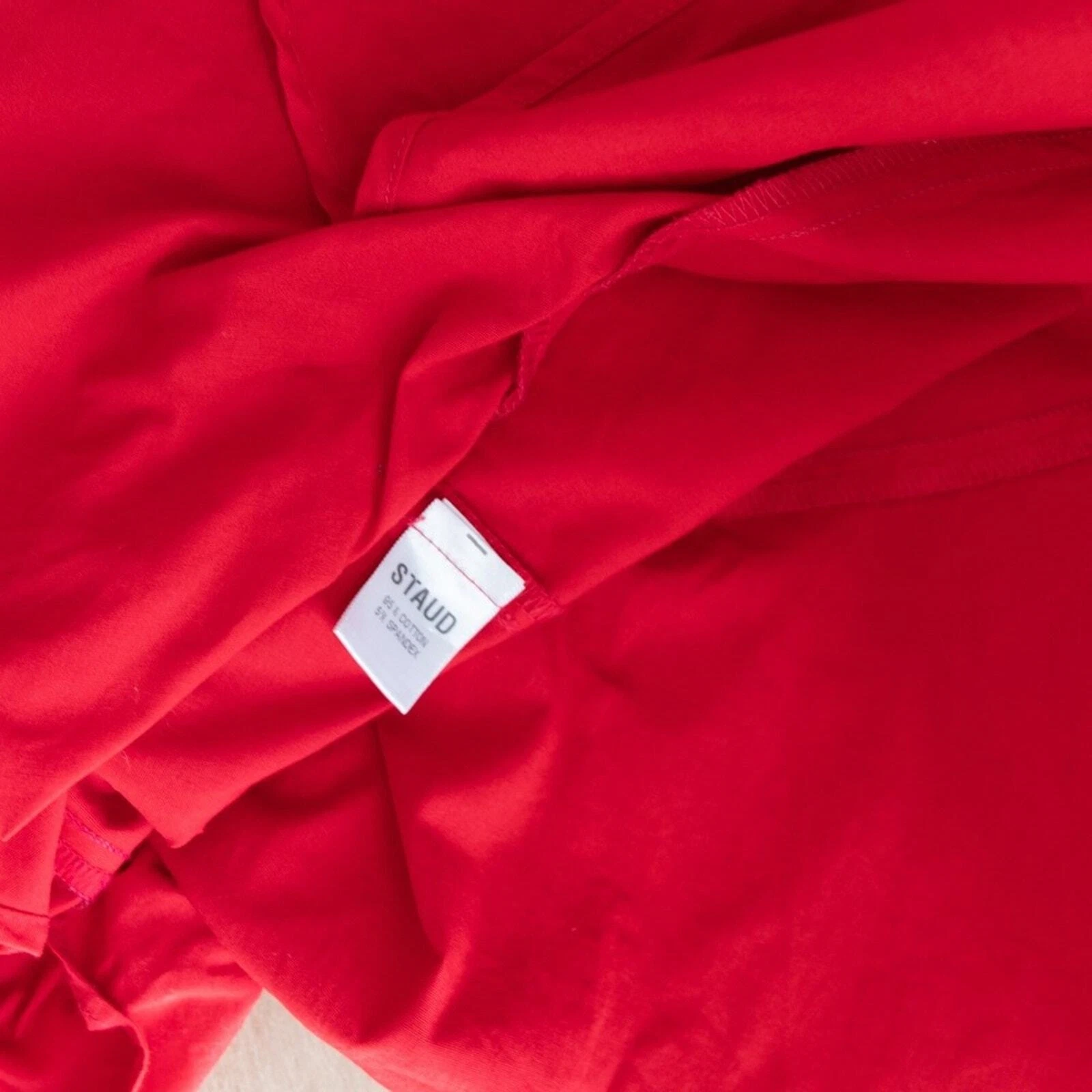 VALENTINO Abito midi STAUD Valentina scollo quadrato rosso cotone manica svasata taglia XS