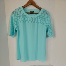 Van Heusen Women's Blue W/ Geometric Design Short Sleeve Pullover Top, XS NWT