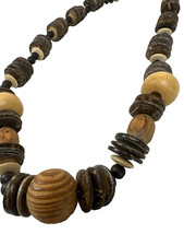 Handmade Wooden Beaded Necklace With Brown Natural Tones Boho Style Jewelry