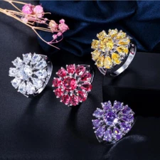 Amazing Flower Fire Citrine Amethyst Garnet Topaz Gemstone Silver Rings Size 6~9