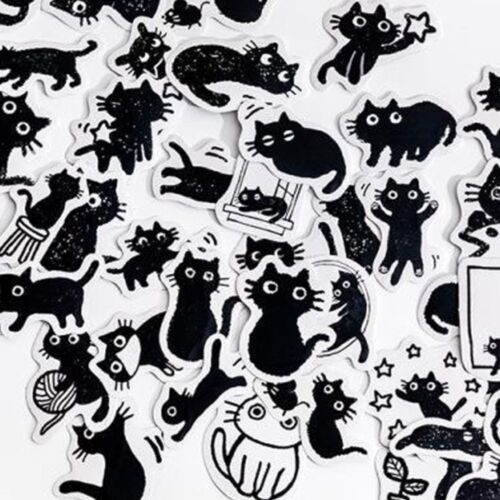 45pcs Waterproof Black Cat Stickers Decorative Stickers  Postcard Decoration - Picture 1 of 12