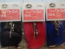 Pet Champion Dog Tie Out Leash, 5/8" x 15ft, Red/Black/Blue, Double Latch