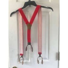 Vintage Very Rare President Co. POLICE Red Button On Suspenders Leather Elastic