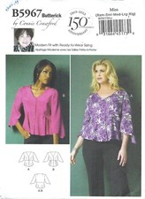 Butterick B5967 Flutter-Sleeve Tops w Covered Buttons, V-Neckline Sz XS-XL UNCUT