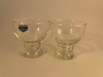 Two Javil clear etched wheat juice glasses