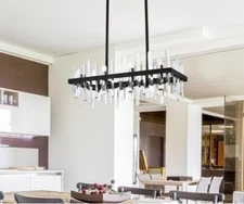 Crystal Chandeliers LED Black Kitchen Island Dining Room 16 Light Fixtures 30"