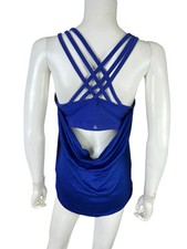 Prana Women s Tank Top Strappy Shelf Bra Blue Spacedye Crisscross Size L