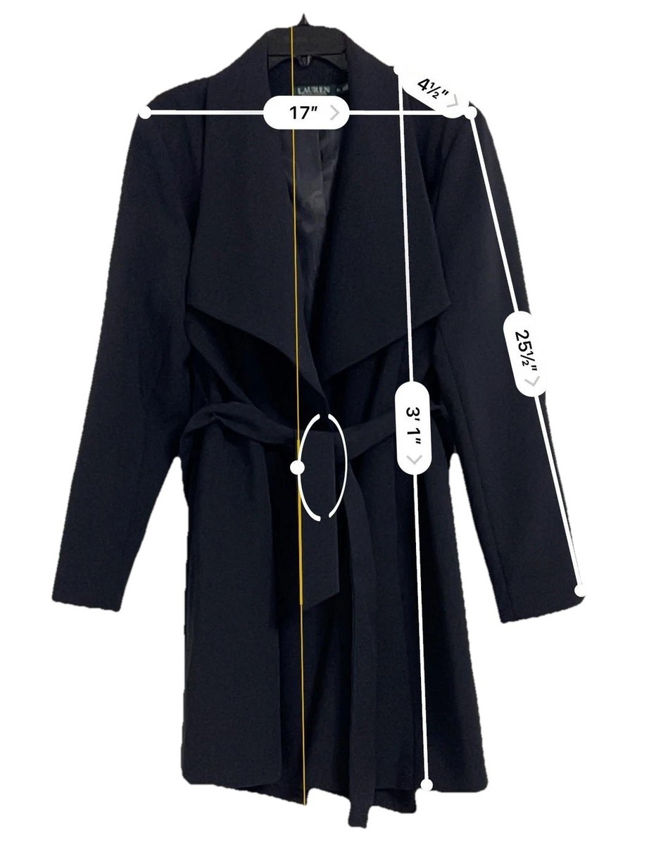 Lauren Ralph Lauren Coat XL Black Belted Wrap Waterfall Collar RLL