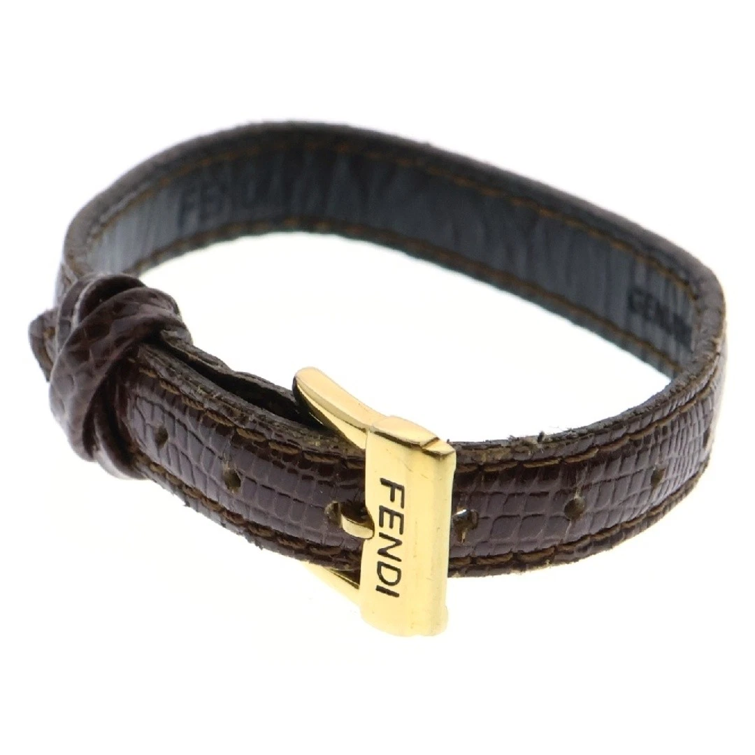 Bracciale pelle logo FENDI goffrato marrone x oro accessori GP usato85151