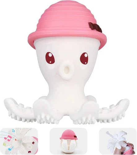 Bonnie the Octopus, 3-12 Months Baby Teether, Teething Toy BPA Free - Pale Pink