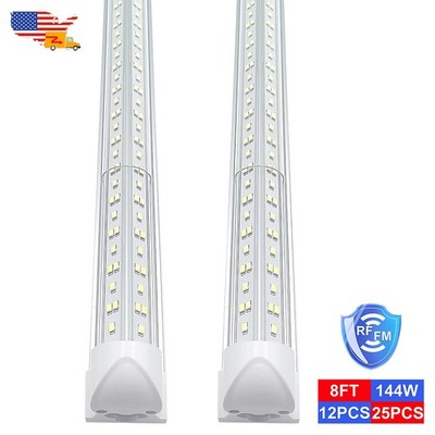 12 or 25 Pack 8Foot Led Shop Lights Fixtures 144W 18000Lm 6500K Cool White No RF