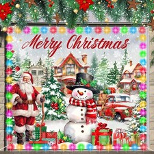 7x8 ft Christmas Garage Door Banner Cover with LED String Light Battery Box Outd